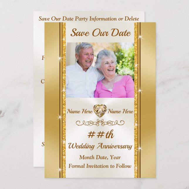 Invitation Photo Personnalisée, Save the Date Or et Ivoire (Devant / Derrière)