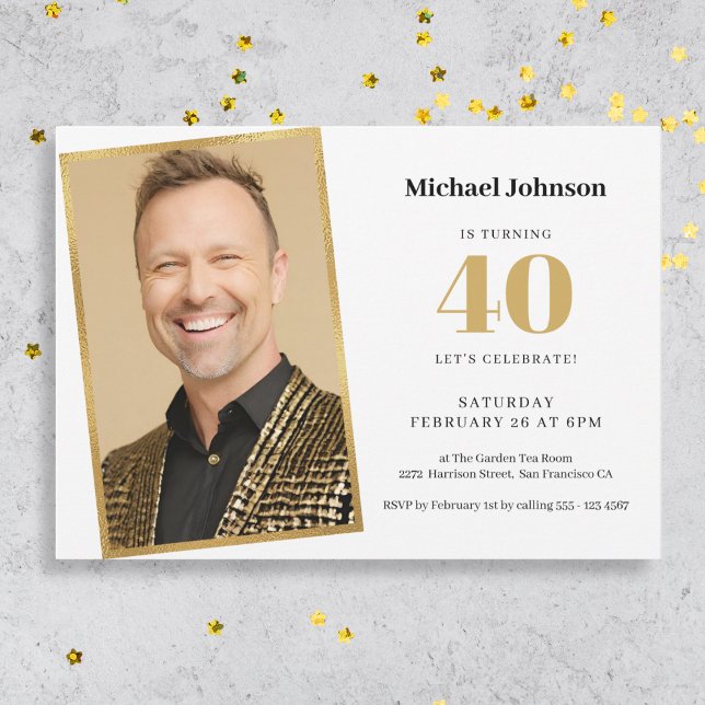 Invitation Photo personnalisée Simple 40e anniversaire (Mockup View)