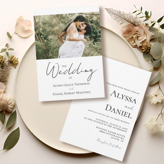 Invitation Photo personnalisée simple Mariage noir et blanc (Modern Bride Groom Photo wedding Invitation. )