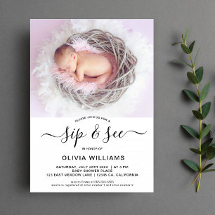 Invitation Photo personnalisée Sip et voir le Baby shower