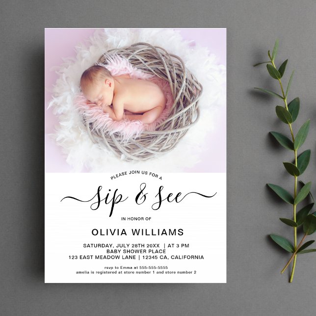 Invitation Photo personnalisée Sip et voir le Baby shower (Sip and See Baby Shower Invitation)