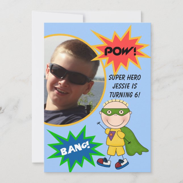 Invitation Photo personnalisée Super Hero Blond Boy Invitatio (Devant)