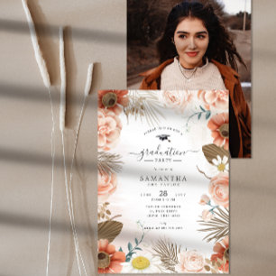 Invitation Photo personnalisée Terracotta Boho Graduation Par