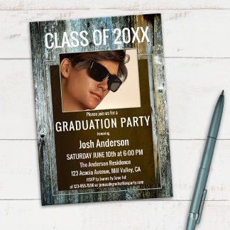 Invitation Photo personnalisée Vieillissement du bois Graduat