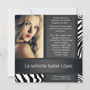 Invitation Photo personnalisée Zebra Quinceanera