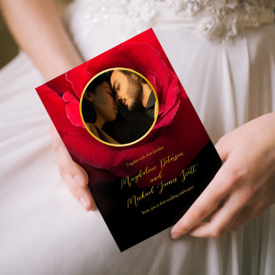 Invitation Photo personnelle Gold Frame Rouge Rose   Mariage 