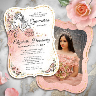 Invitation Photo Pink and Gold Princess Quinceanera Anniversa