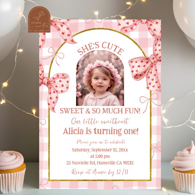 Invitation Photo Pink Bow Cute Sweetheart Girl Birthday (Créateur téléchargé)