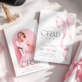 Invitation Photo Pink Bow Graduation Party