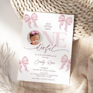 Invitation Photo Pink Bow Little Miss Onederful 1er anniversa