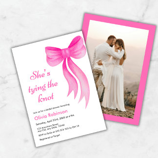 Invitation Photo Pink Bow She's Tying the Knot Bridal Shower 