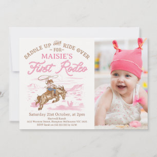 Invitation Photo Pink Cowgirl First Rodeo 1er anniversaire