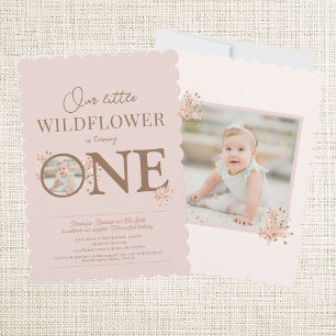 Invitation Photo Pink Little Fleur sauvage 1er anniversaire