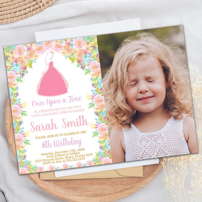 Invitation Photo Pink Princess Parties scintillant Princess A (Photo Pink Princess Glitter Princess Birthday Invitation)