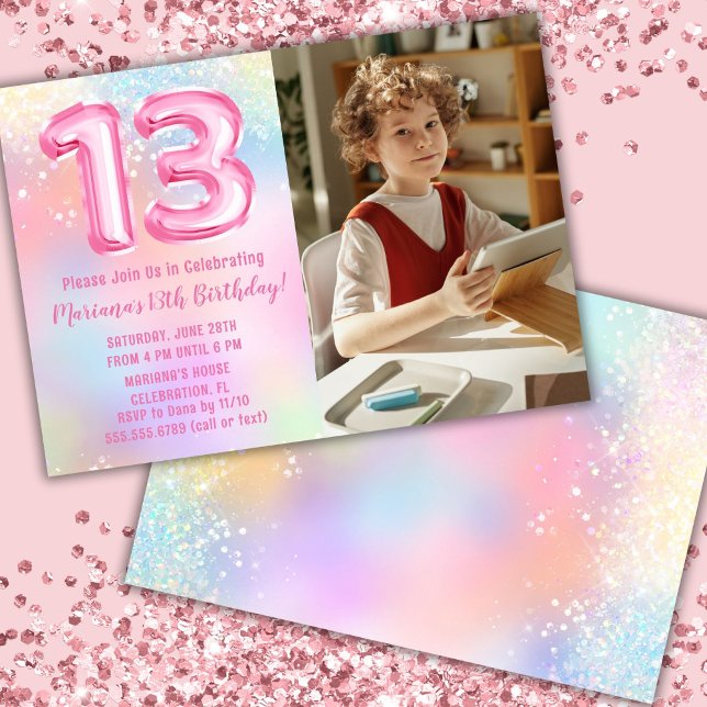 Invitation Photo Pink Rainbow 13e anniversaire (Créateur téléchargé)