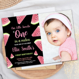 Invitation Photo Pink Slices Green Watermelon Anniversaire