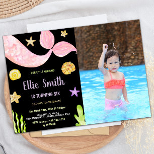 Invitation Photo Pink Tail Little Mermaid Anniversaire