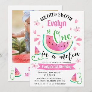 Invitation Photo Pink Watermelon One In A Melon 1er anniversa