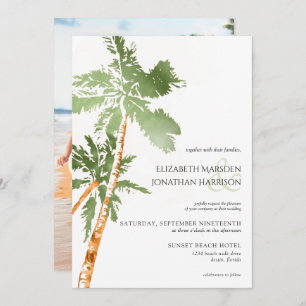 Invitation Photo Plage Palm Trees Green Destination Mariage