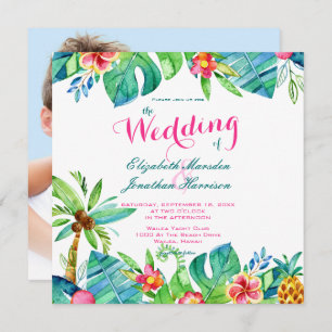 Invitation Photo Plage tropicale Mariage rose Turquoise Flora