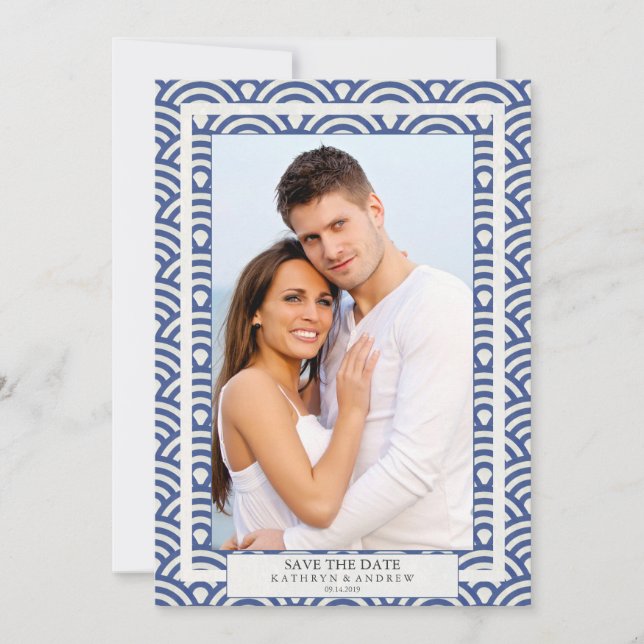 Invitation Photo plat de mariage japonais Seigaiha Save The D (Devant)