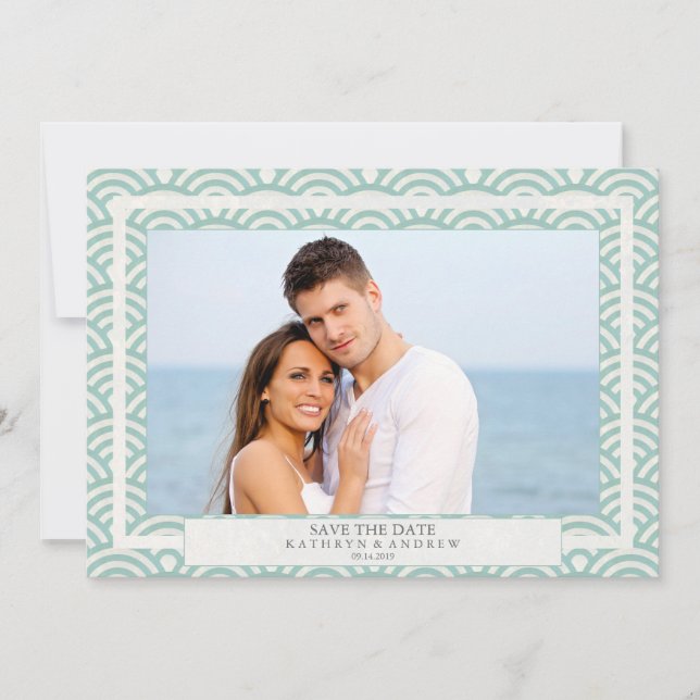 Invitation Photo plate Save The Date vagues Seigaiha japonais (Devant)