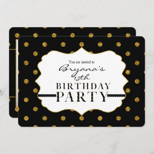 Invitation photo Pois Black & Gold Faux Foil