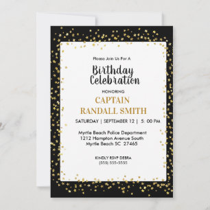 Invitation Photo Police Anniversaire Soirée Gold Stars