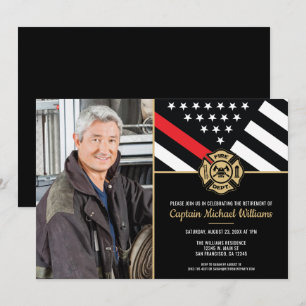Invitation Photo pompier Ligne Rouge Drapeau Pompier Retraite