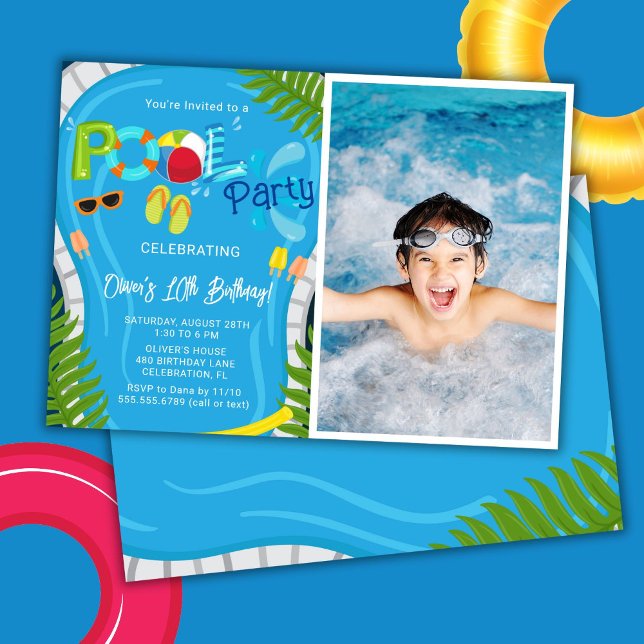Invitation Photo Pool Party Summer Boy Birthday Party (Créateur téléchargé)