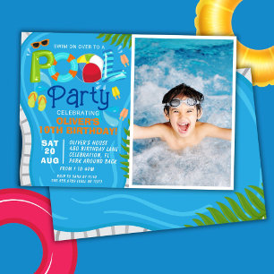 Invitation Photo Pool Party Summer Boy Birthday Party