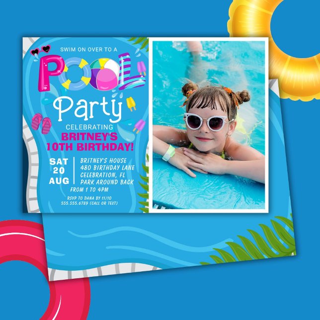 Invitation Photo Pool Party Summer Girl Birthday Party (Créateur téléchargé)
