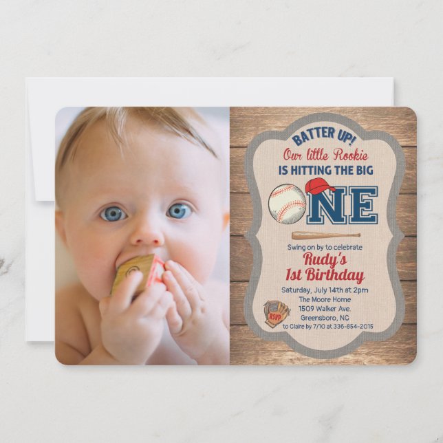 Invitation photo pour 1er anniversaire de baseball (Devant)