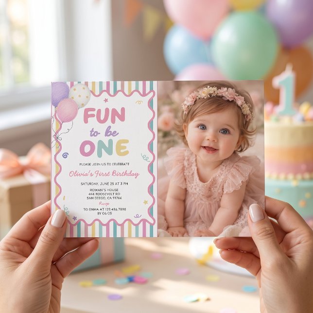 Invitation photo pour 1er anniversaire de fille Fu (Créateur téléchargé)