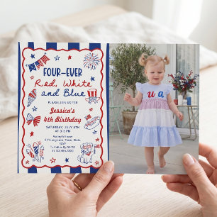 Invitation photo pour 4ème anniversaire dessinée à