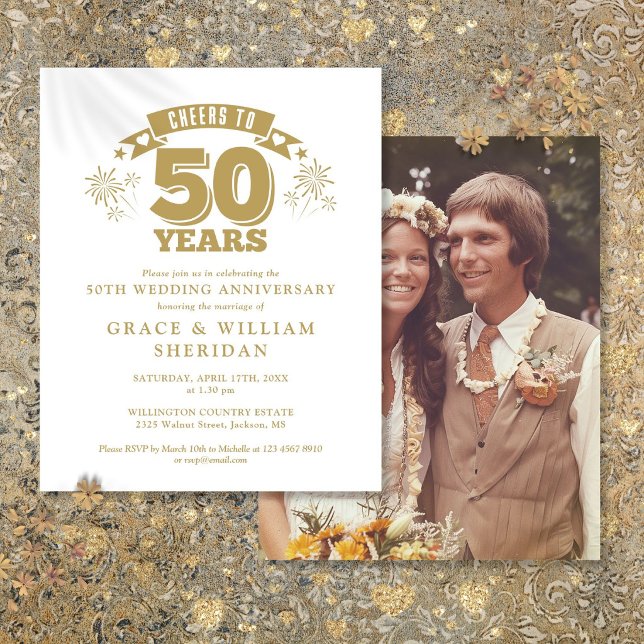 Invitation photo pour 50e anniversaire de mariage  (Budget Cheers To 50th Anniversary Photo Invite)