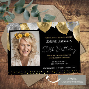 Invitation photo pour 50e anniversaire en or et no