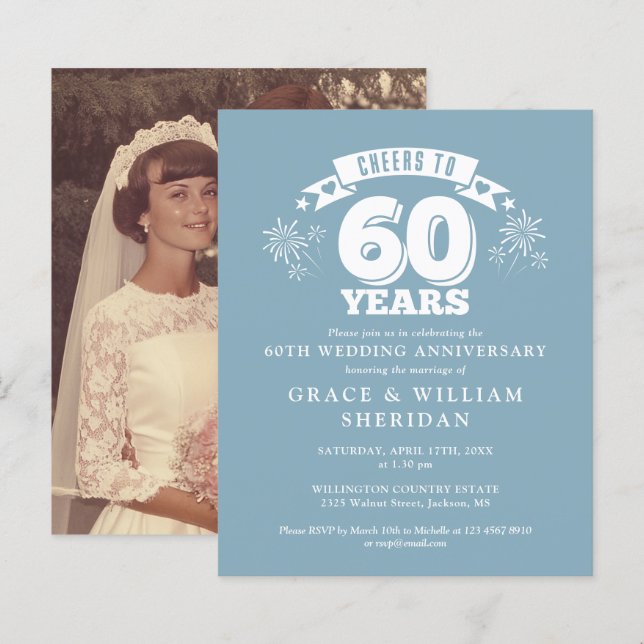 Invitation photo pour 60e anniversaire de mariage  (Devant / Derrière)
