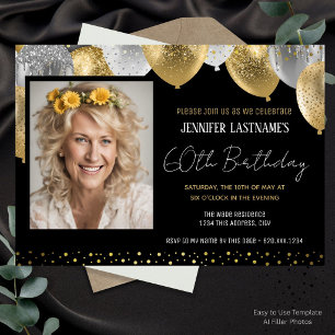 Invitation photo pour 60e anniversaire Or et Noir