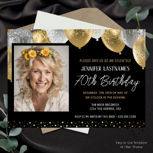 Invitation photo pour 70e anniversaire en or et no