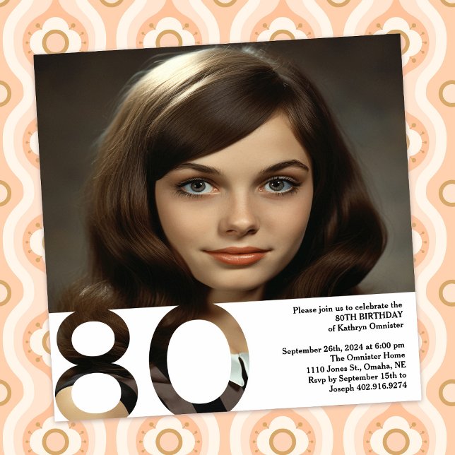 Invitation photo pour 80e anniversaire - 5,25 x 5, (Créateur téléchargé)