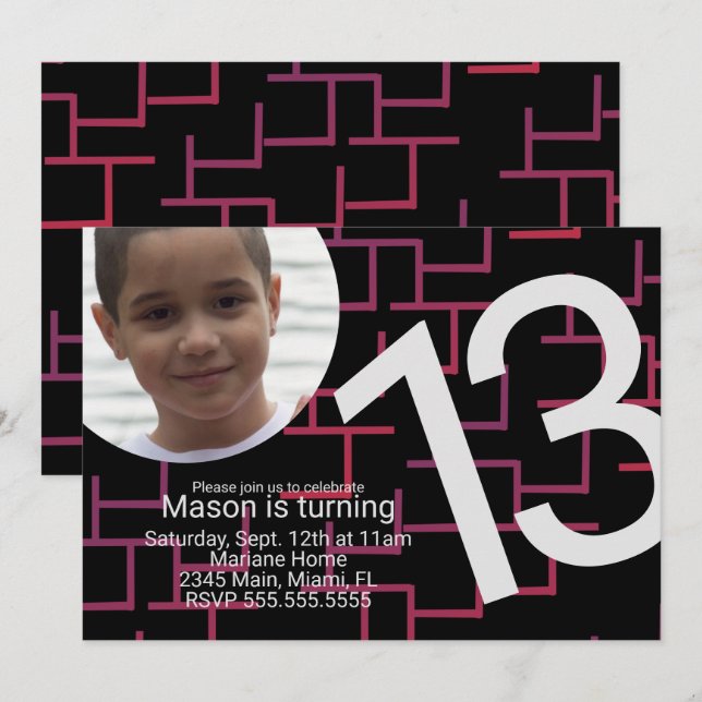 Invitation photo pour anniversaire de jeu en labyr (Devant / Derrière)