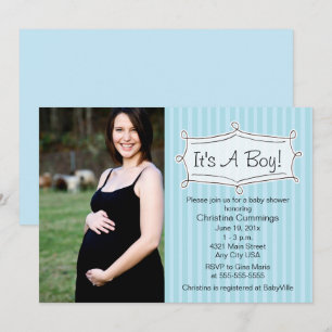 Invitation photo pour Baby Shower avec rayures dou