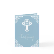 Invitation Photo Pour Christening Cross Sky Blue