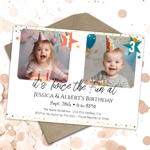 Invitation Photo pour enfants d'anniversaire double