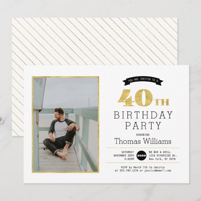 Invitation photo pour fête d'anniversaire 40 ans e (Devant / Derrière)