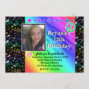 Invitation photo pour fête d'anniversaire arc-en-c