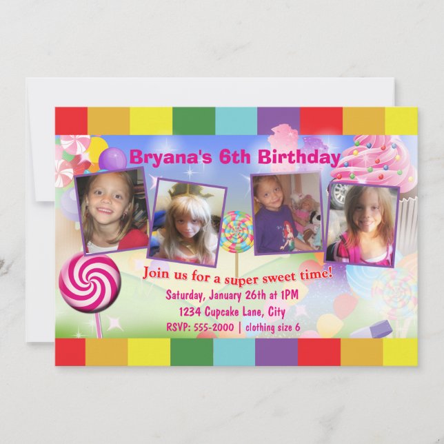 Invitation photo pour fête d'anniversaire sucrée C (Devant)
