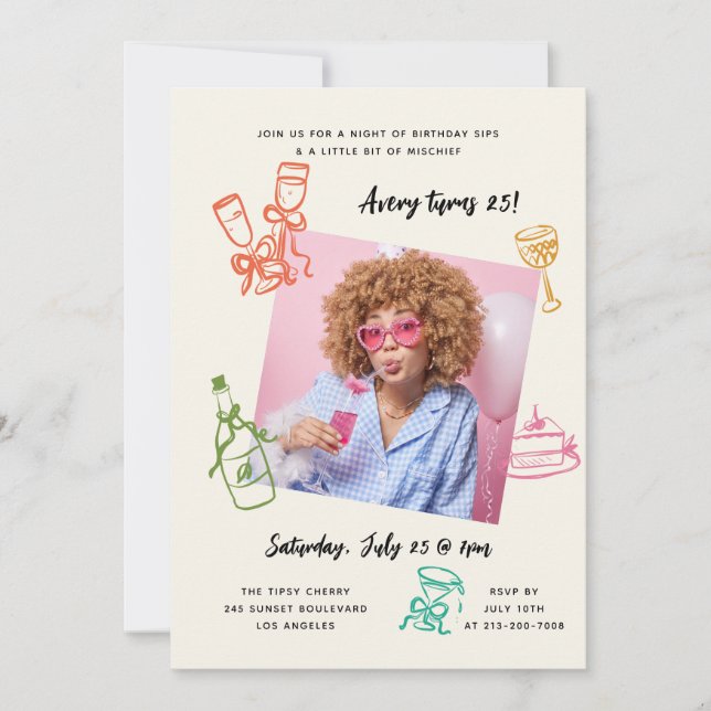 Invitation photo pour la fête d'anniversaire des f (Devant)