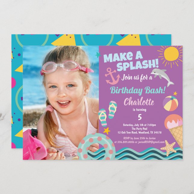 Invitation photo pour la fête de la piscine (Devant / Derrière)